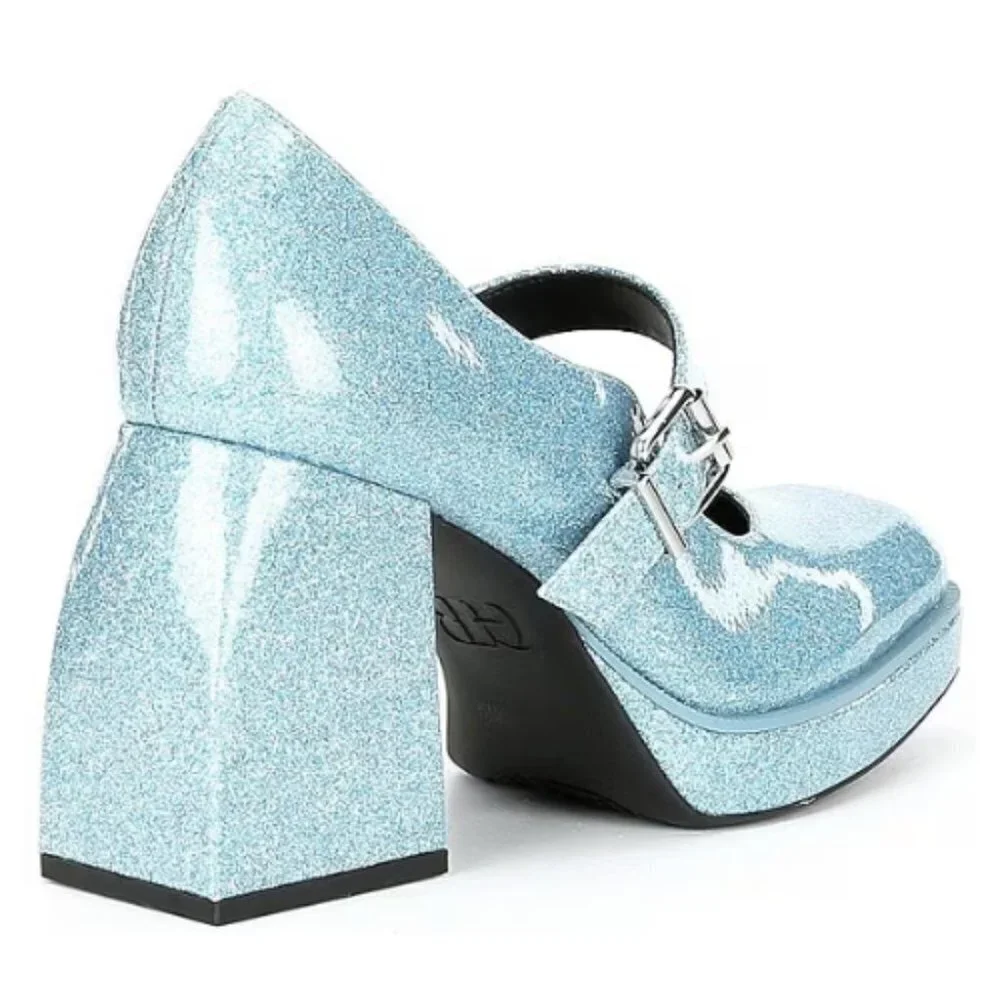 NEW GB Gianni Bini 2-Night Glitter Mary Jane Platform Pumps in Blue